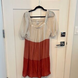 NAIF Cream and Rust Midi Dress